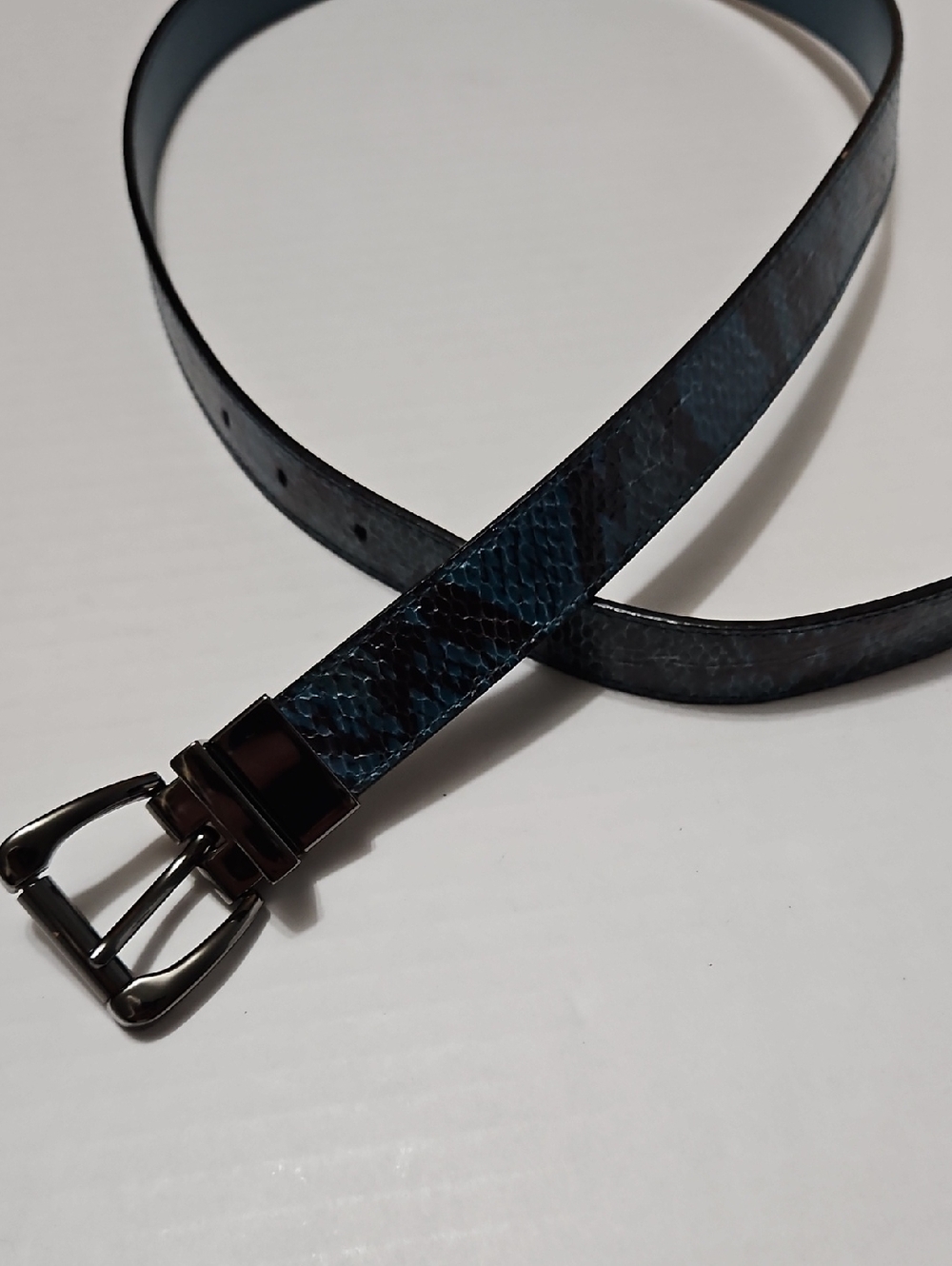 Nine West Women's Aqua & Black Synthetic Textured Leather Belt Size M